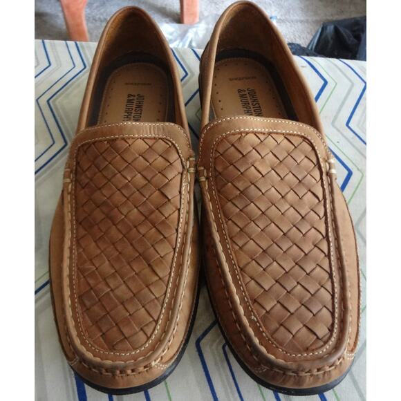 Johnston Murphy Mens 9.5 Woven Tan Leather Loafers Locklin Venetian Sheepskin main image 7